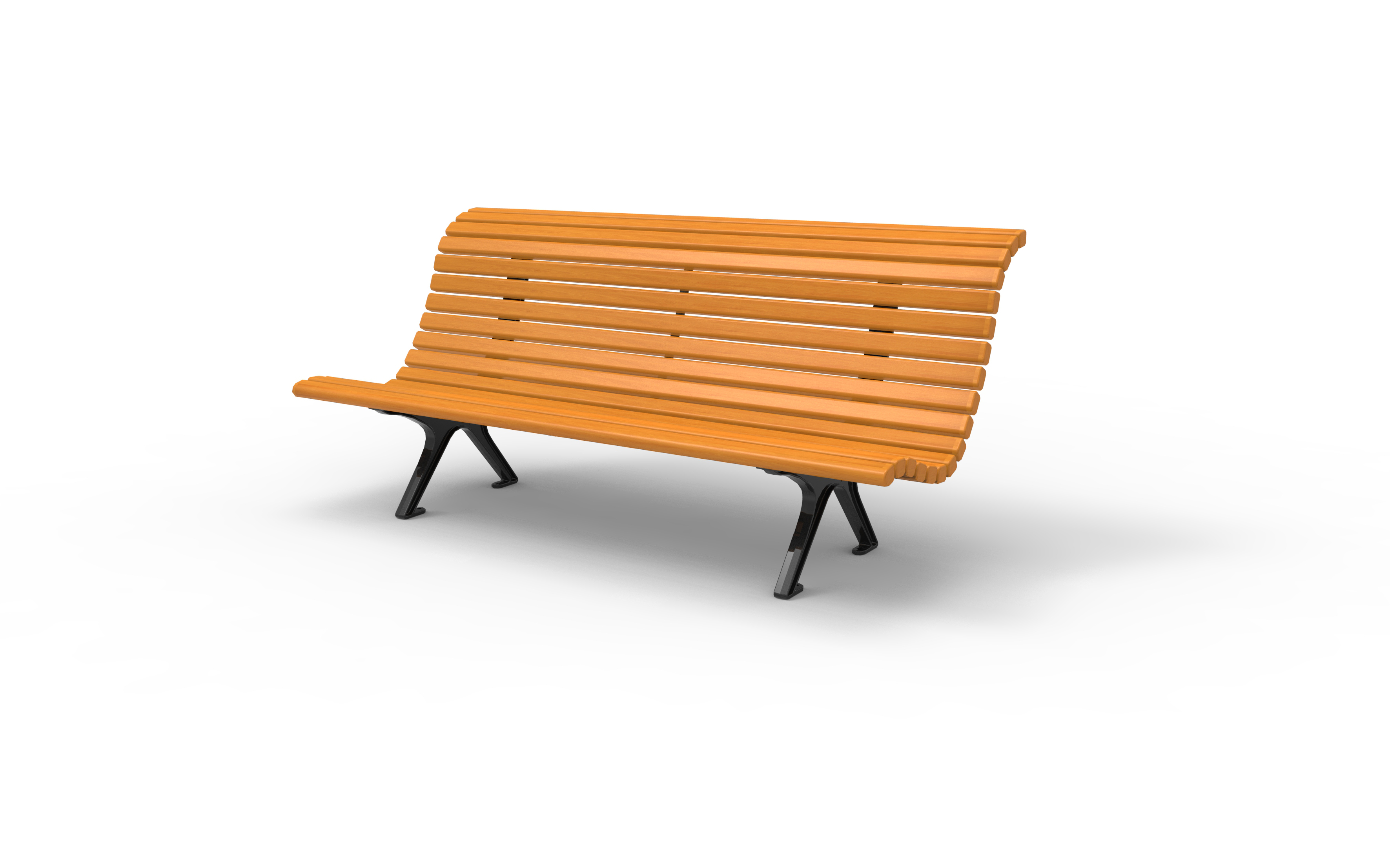 Holz-Gartenbank mit geschwungenem Design und stabilen Metallfüßen, ideal für den Außenbereich