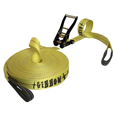 Gelbe Gibbon Slackline Classic Line X13 mit Ratsche, zusammengewickelt
