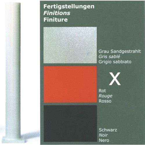 Bild zeigt Farbmuster für eine Säule mit den Optionen Grau sandgestrahlt und Schwarz. Rot ist nicht verfügbar.