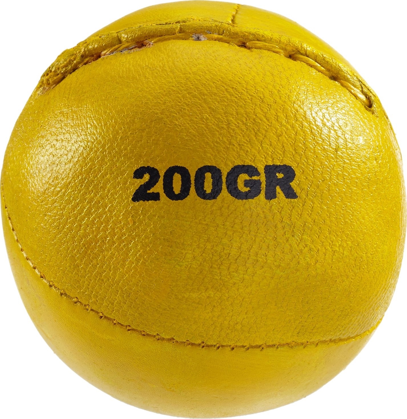 Gelber Medizinball mit der Aufschrift 200 Gramm, ideal für Fitnessübungen und Rehabilitation