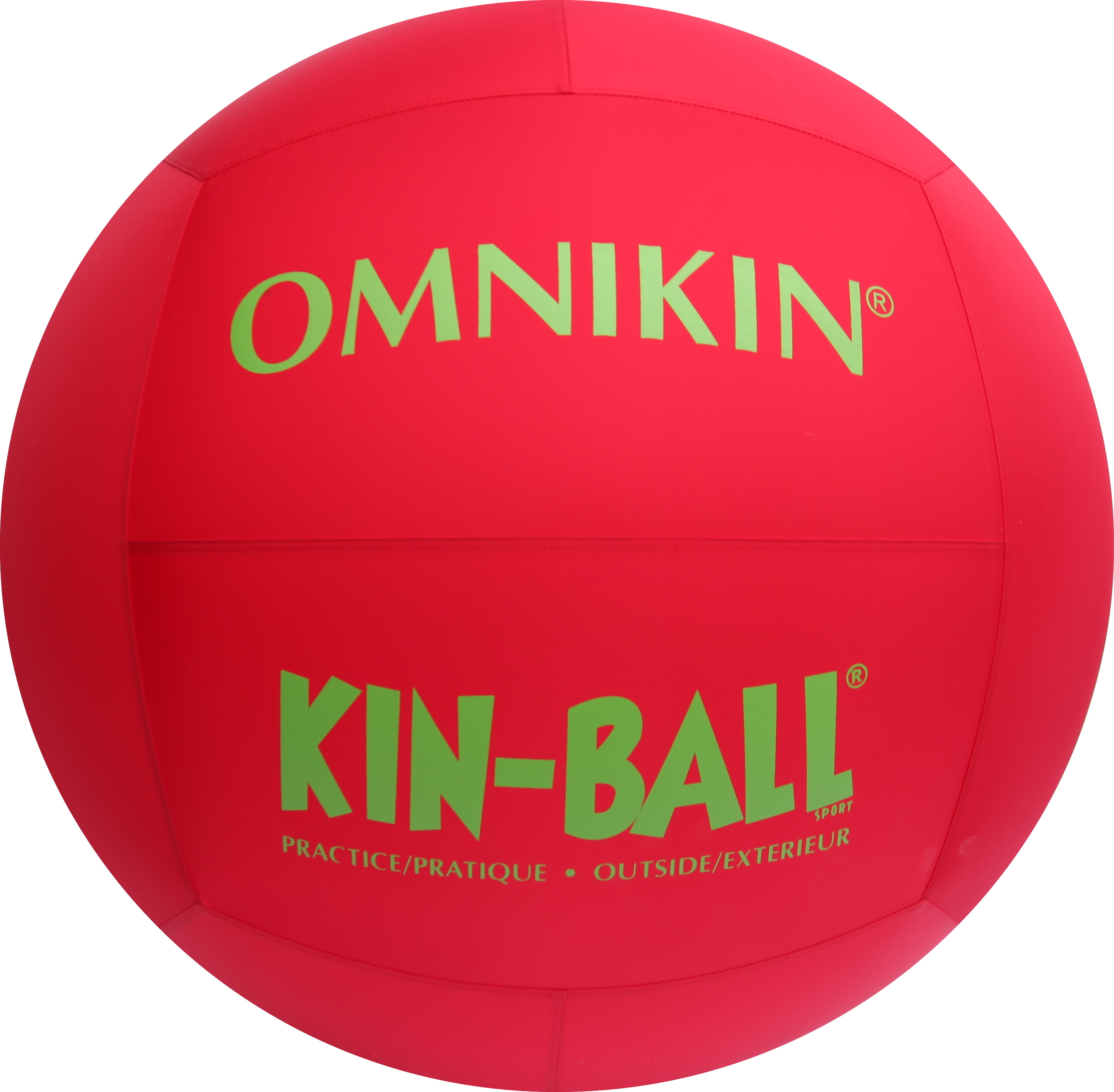 Großer roter Omnikin Kin-Ball mit grüner Aufschrift, geeignet für Outdoor-Training