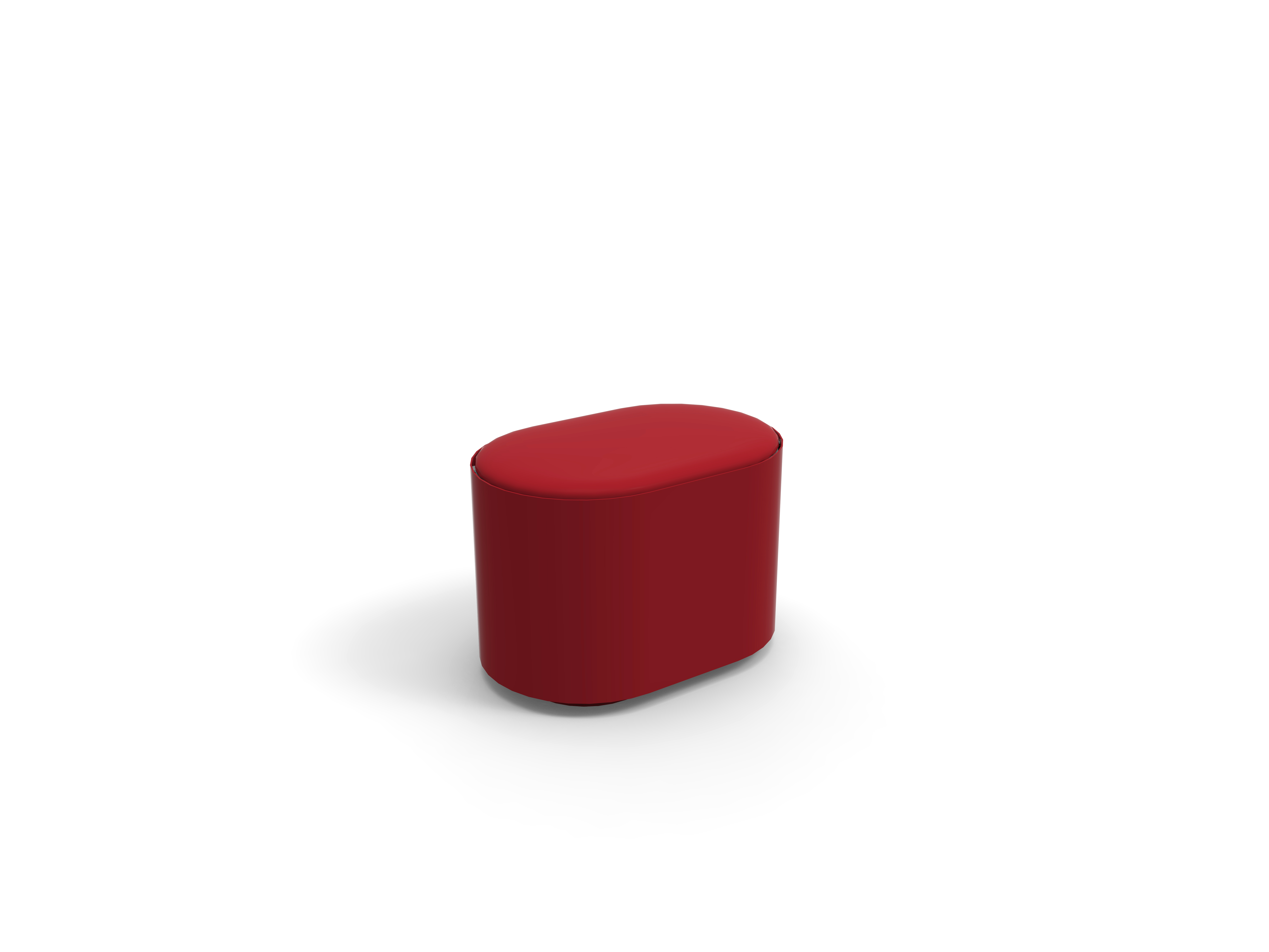 Ein roter, ovaler Sitzhocker aus Stoff auf weißem Hintergrund.