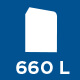 Piktogramm eines 660-Liter-Behälters in Blau