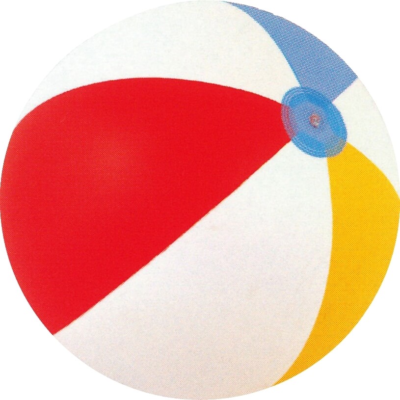 Ein bunter Strandball mit roten, weißen, blauen und gelben Segmenten