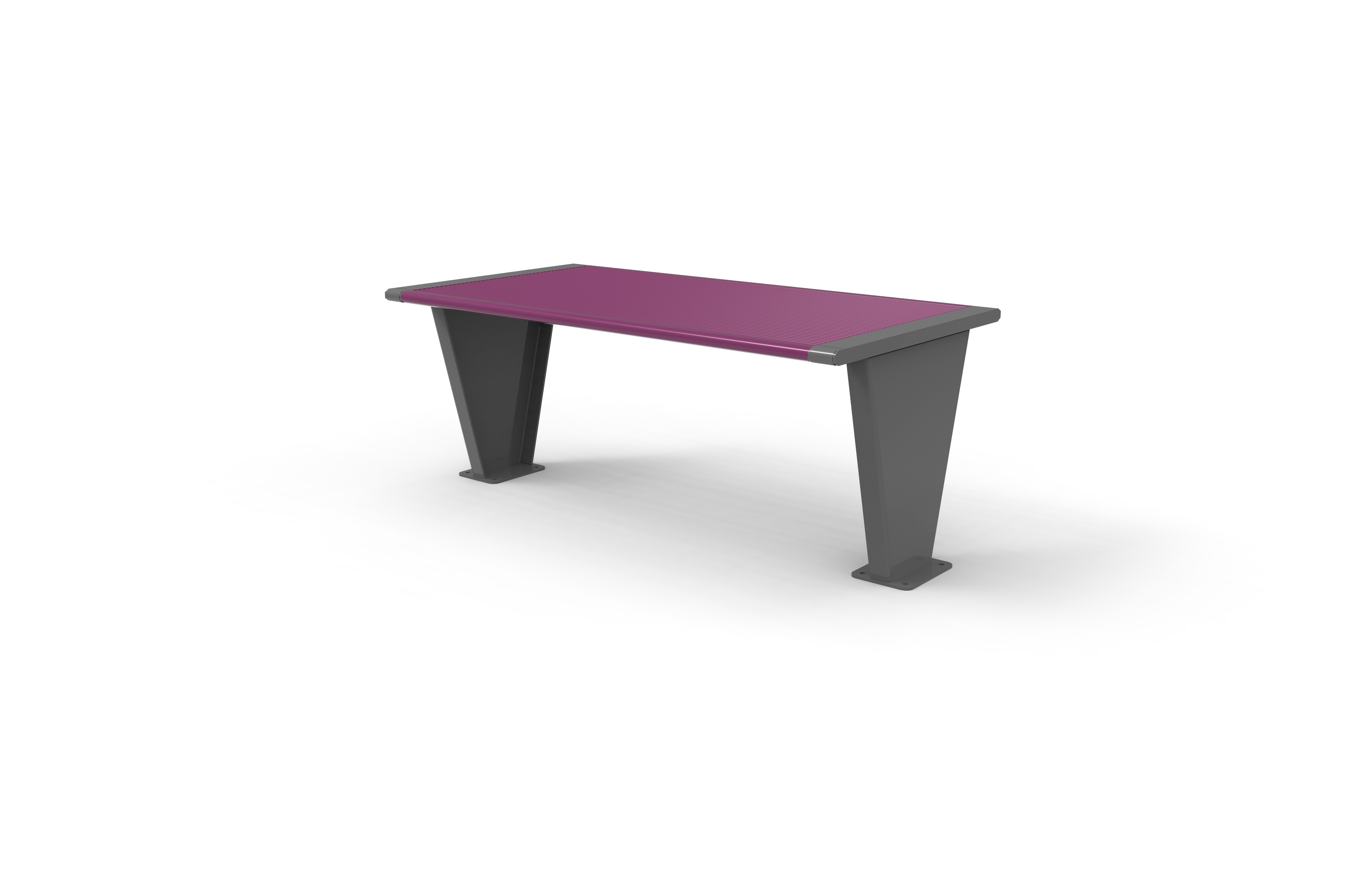 Table moderne avec plateau violet et pieds gris robustes