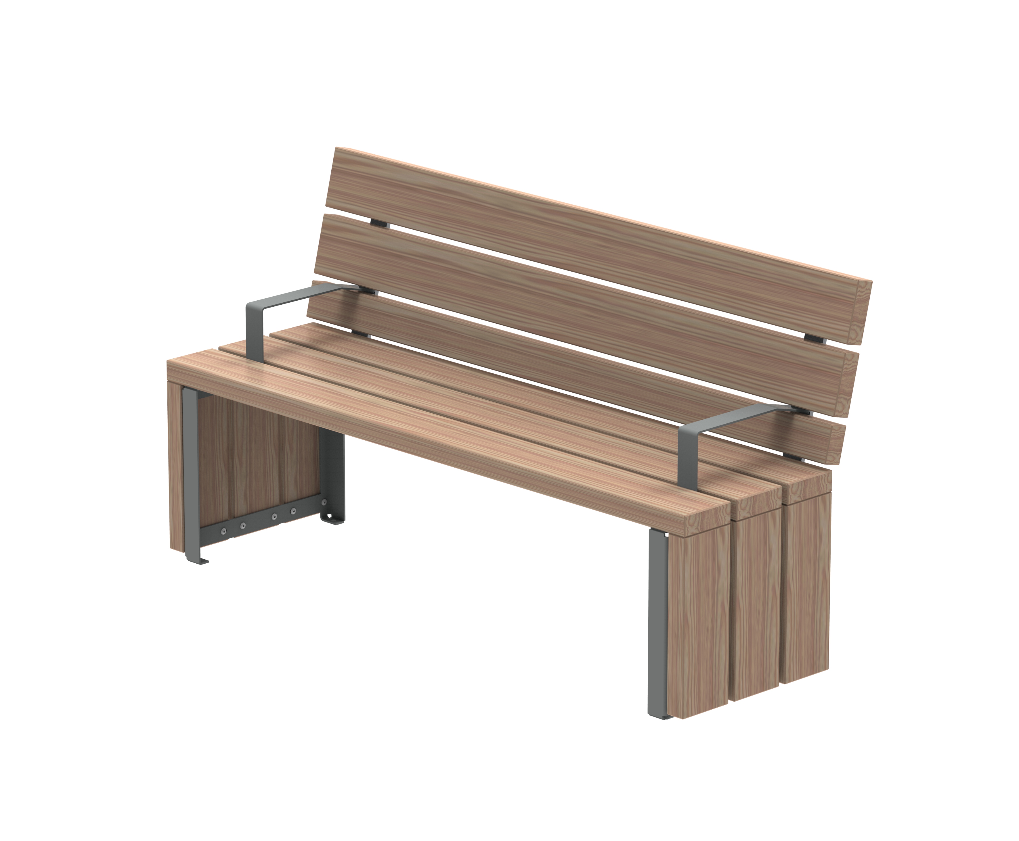 Bild einer modernen Holzbank mit Metallrahmen, ideal für Garten oder Terrasse