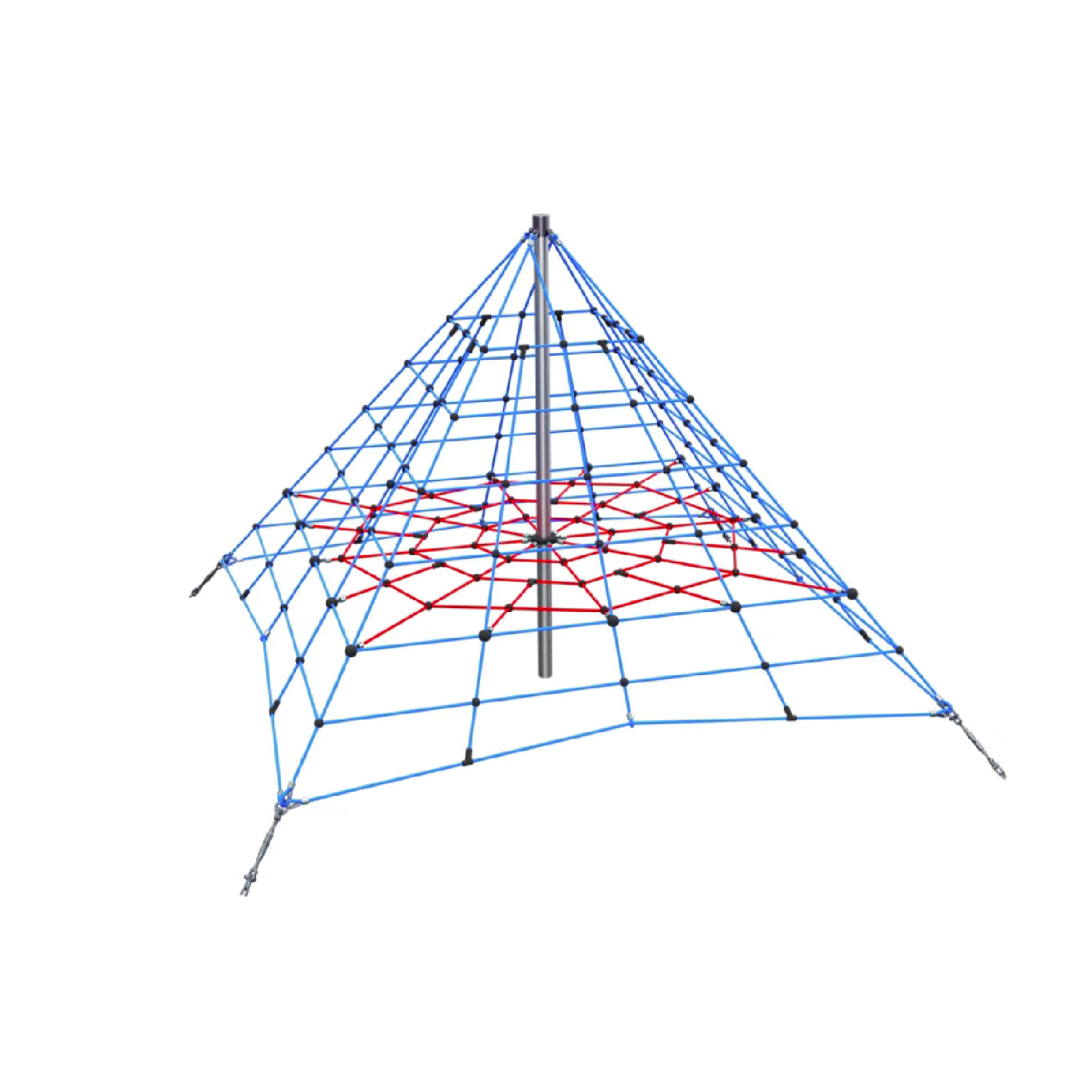 Kletterpyramide Typ 300-95 mit Netzboden von Ullman aus Herkules-Tauwerk, pyramidenförmiges Kletternetz mit zentraler Stütze für Spielplätze