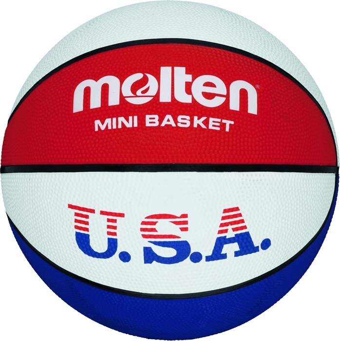 Ein Molten Mini Basket Basketball in den Farben Rot, Weiß und Blau mit USA-Logo.