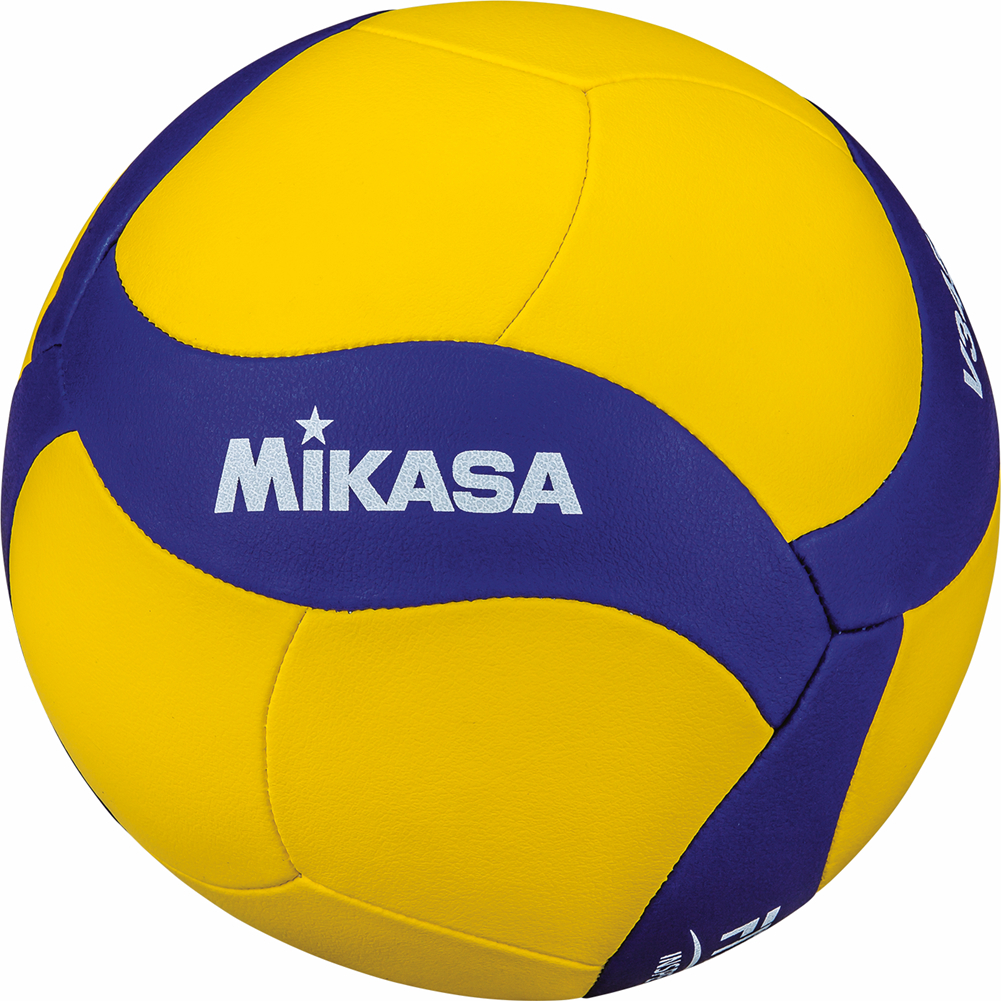 Nahaufnahme eines gelb-blauen Mikasa Volleyballs geeignet für Hallensportarten