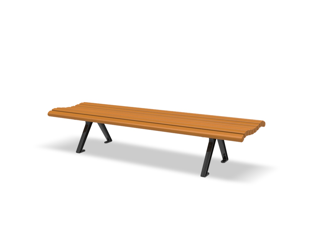 Gartenbank aus Holz mit schwarzem Metallgestell, moderne und schlichte Gestaltung