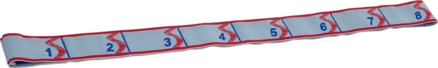 Blauer Turnriegel mit roten und blauen Markierungen und den Zahlen 1 bis 8
