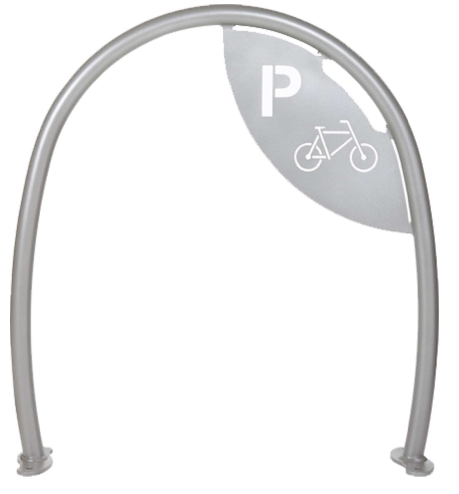 Silberner, U-förmiger Fahrradständer mit Fahrrad-Parkplatz-Symbol