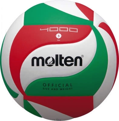 Molten Volleyball Modell V5M4000 in den Farben Rot, Grün und Weiß, offizielle Größe und Gewicht