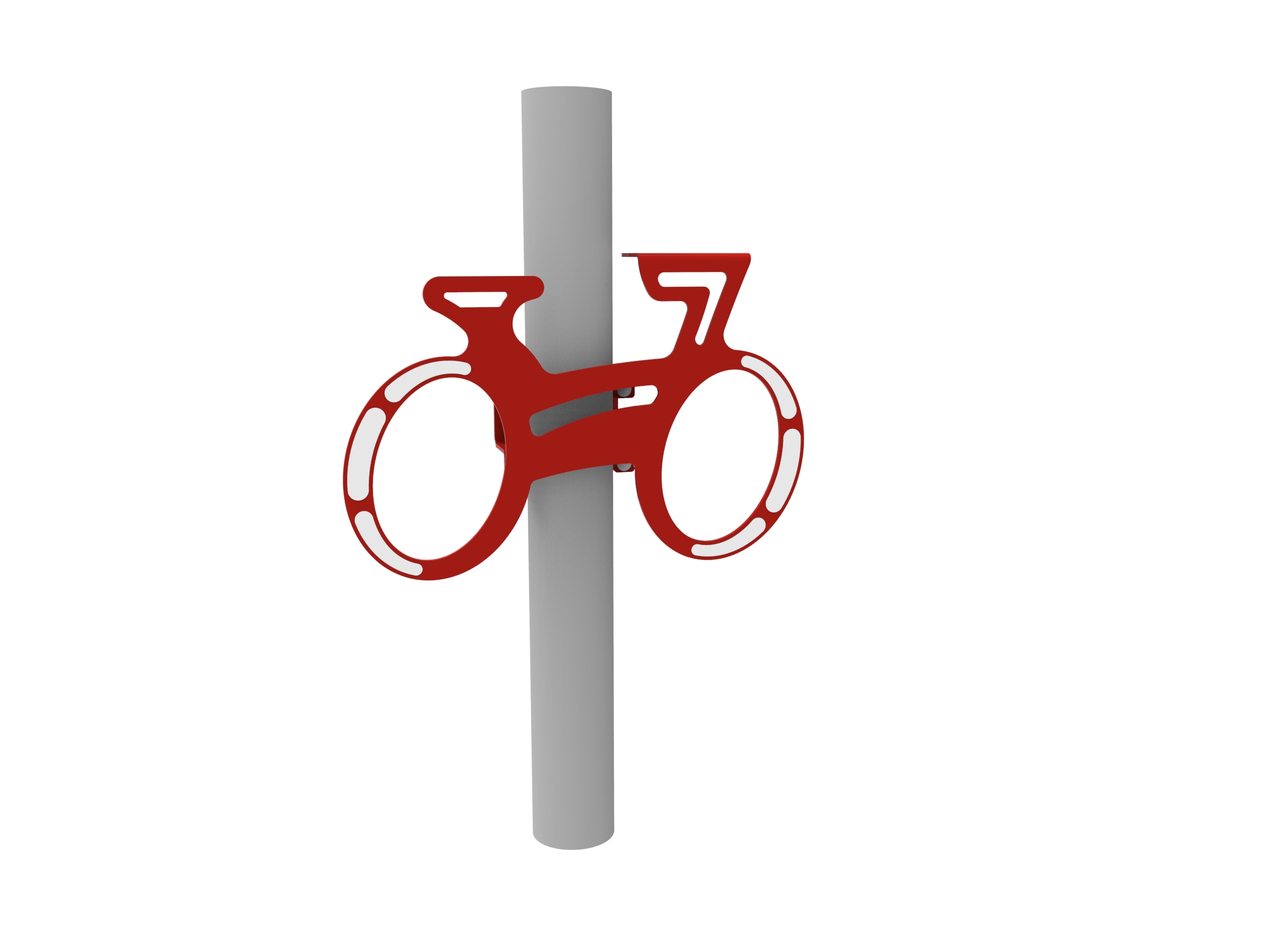 Roter Fahrrad-Wandhaken an einer senkrechten Stange montiert