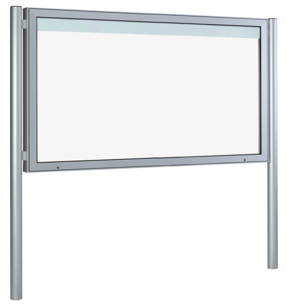 Wetterfeste Vitrine mit transparentem Glas und robustem Aluminiumgestell für den Außenbereich