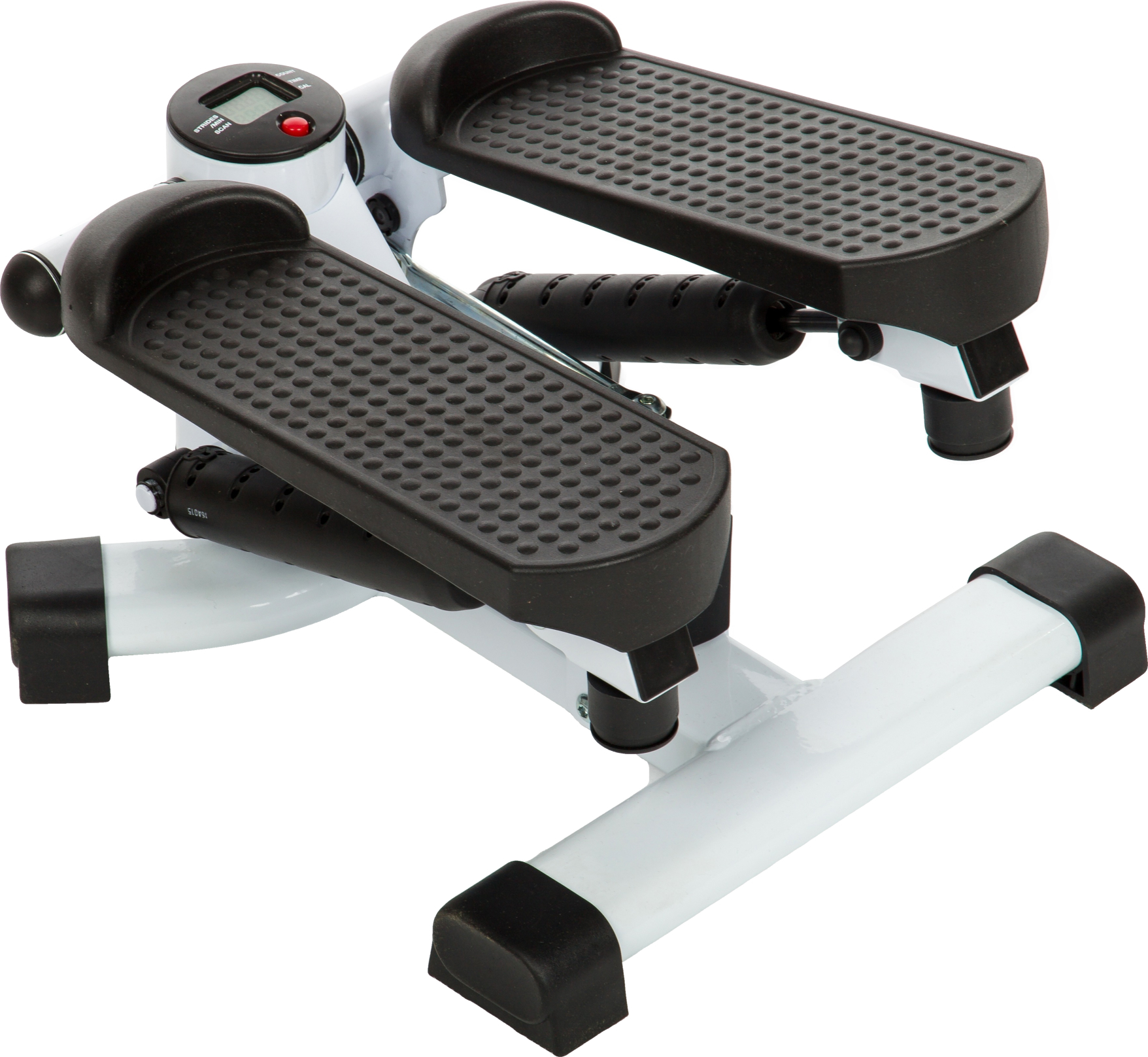Kompakter Stepper mit breiten Trittflächen und integriertem Display zur Überwachung des Trainings