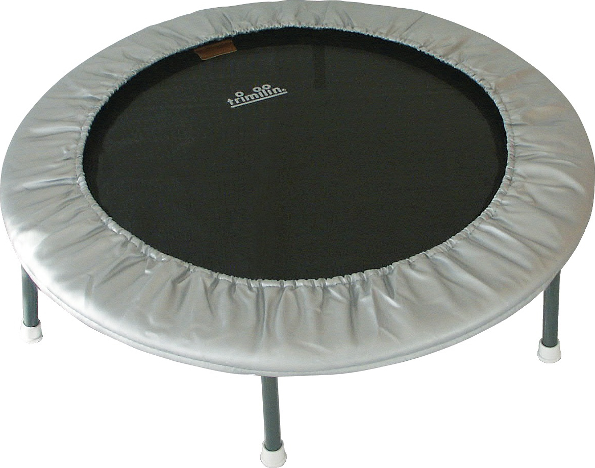 Rundes Mini-Trampolin mit silbernem Rand und schwarzer Sprungfläche