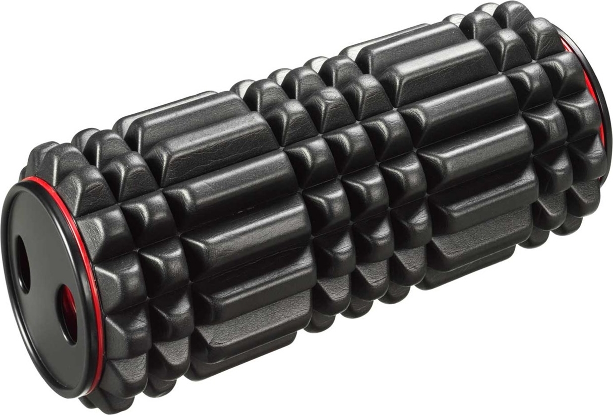 Rouleau de fascia noir avec surface structurée pour soulager les tensions musculaires et favoriser la régénération