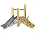 Aire de jeux pour enfants avec structure en bois, toboggan et mur d'escalade